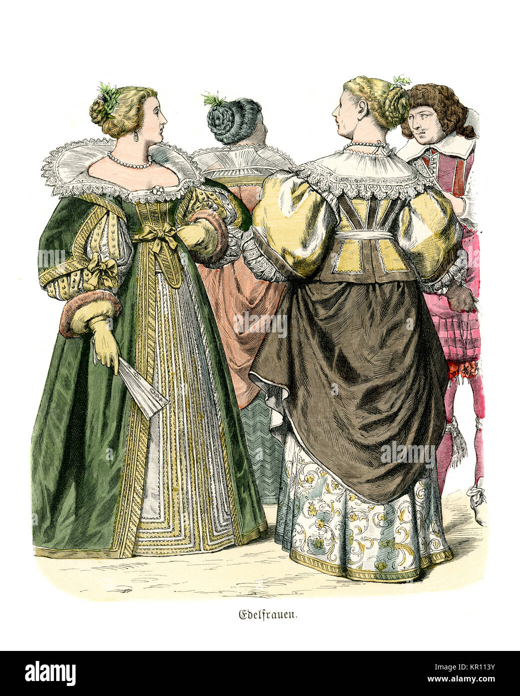 Geschichte der Mode, Kostüme der Französischen noblewomen aus der Mitte des 17. Jahrhunderts Stockfoto