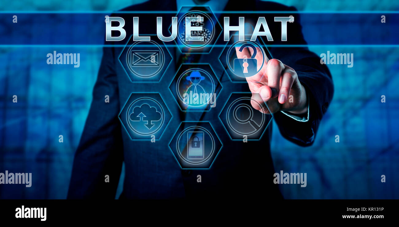 Blue Chip Software Engineer Drücken der blauen Hut Stockfoto