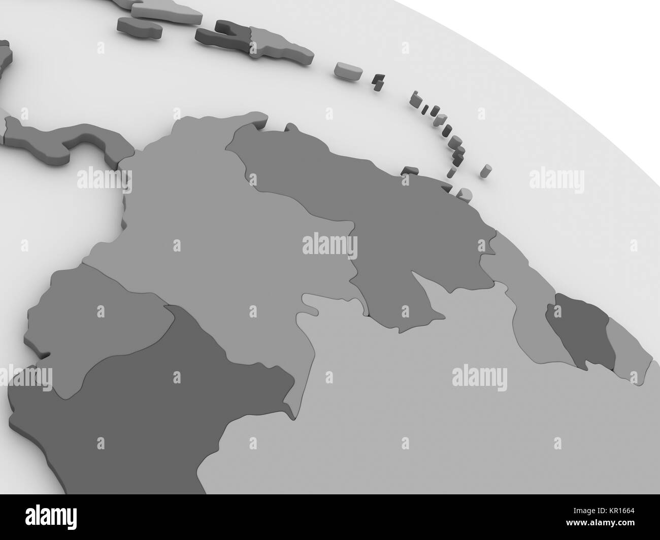 Kolumbien und Venezuela auf grau 3D-Karte Stockfoto