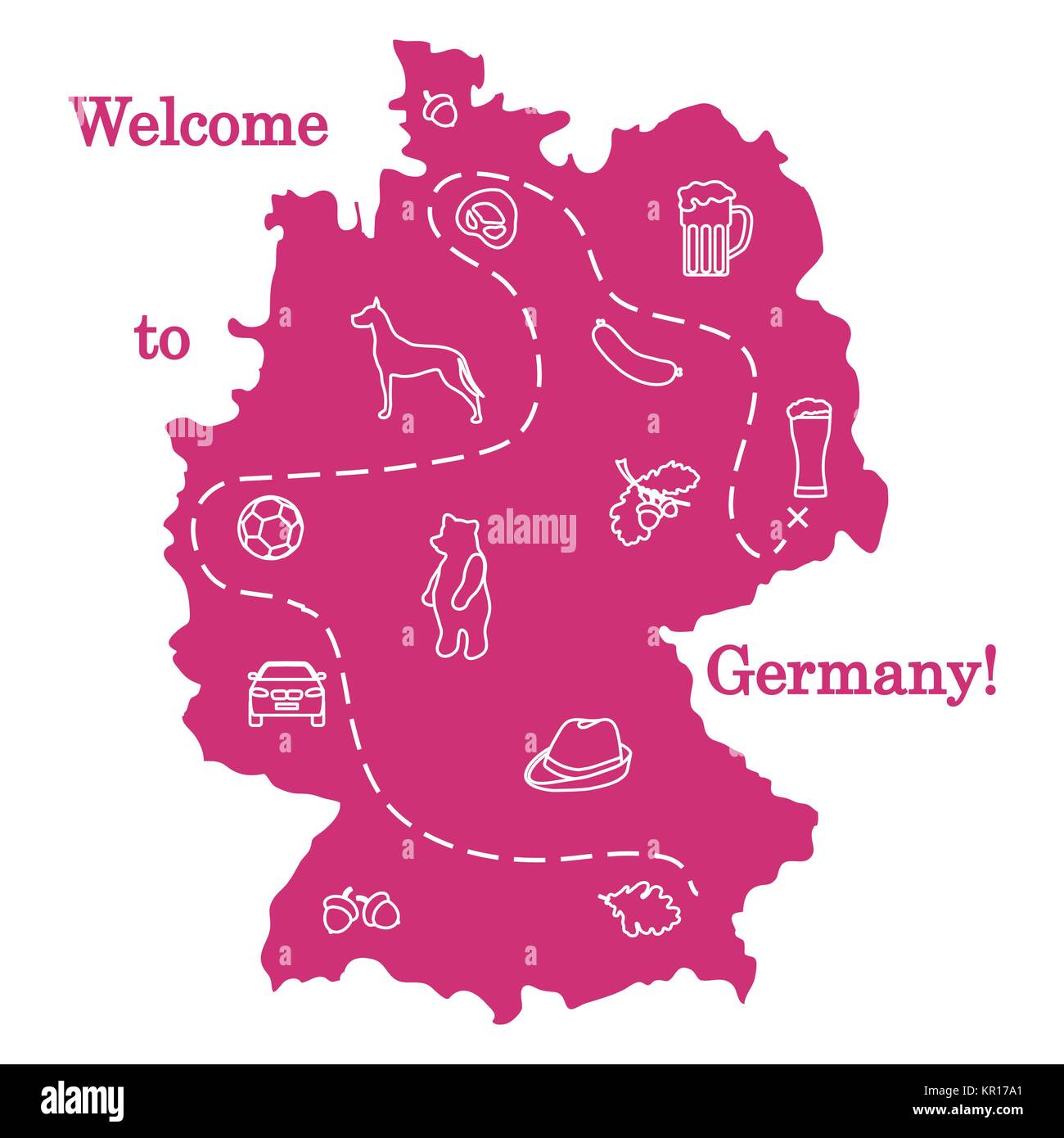 Vector Illustration mit verschiedenen Symbolen in Deutschland. Reisen und Freizeit. Design für Banner, Poster oder Drucken. Stock Vektor
