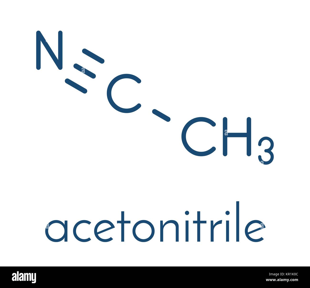 Acetonitril chemische Lösungsmittel Molekül. Skelettmuskulatur Formel. Stock Vektor