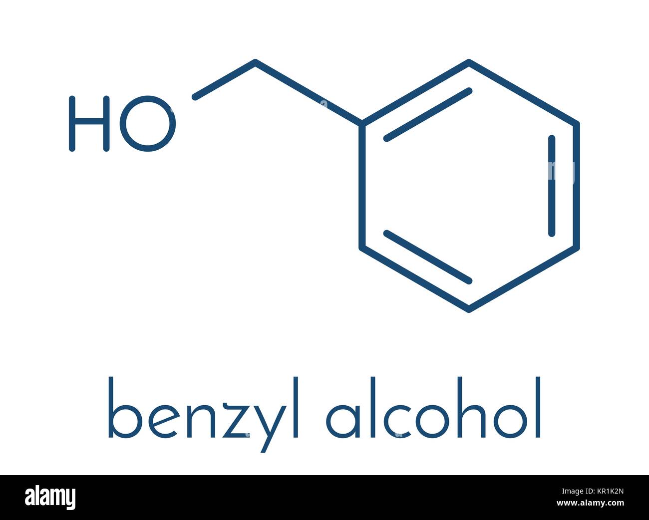 Benzylalkohol Lösungsmittel Molekül. Bei der Herstellung von Lack, Tinte, etc. Auch als Konservierungsmittel in Drogen verwendet werden. Skelettmuskulatur Formel. Stock Vektor