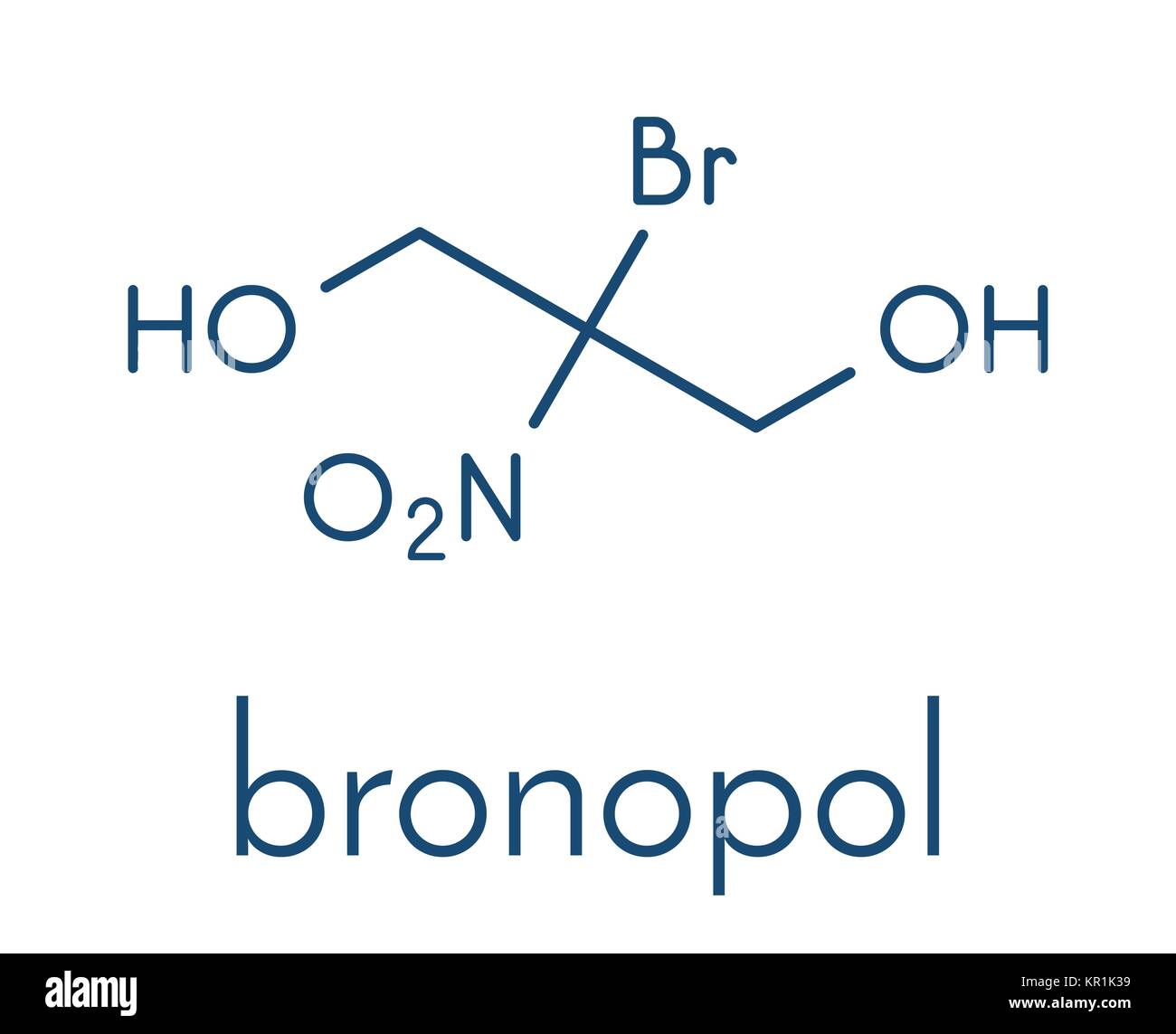Bronopol Konservierungsmittel Molekül. Möglicherweise krebserregende Nitrosamine durch Bildung. Skelettmuskulatur Formel. Stock Vektor