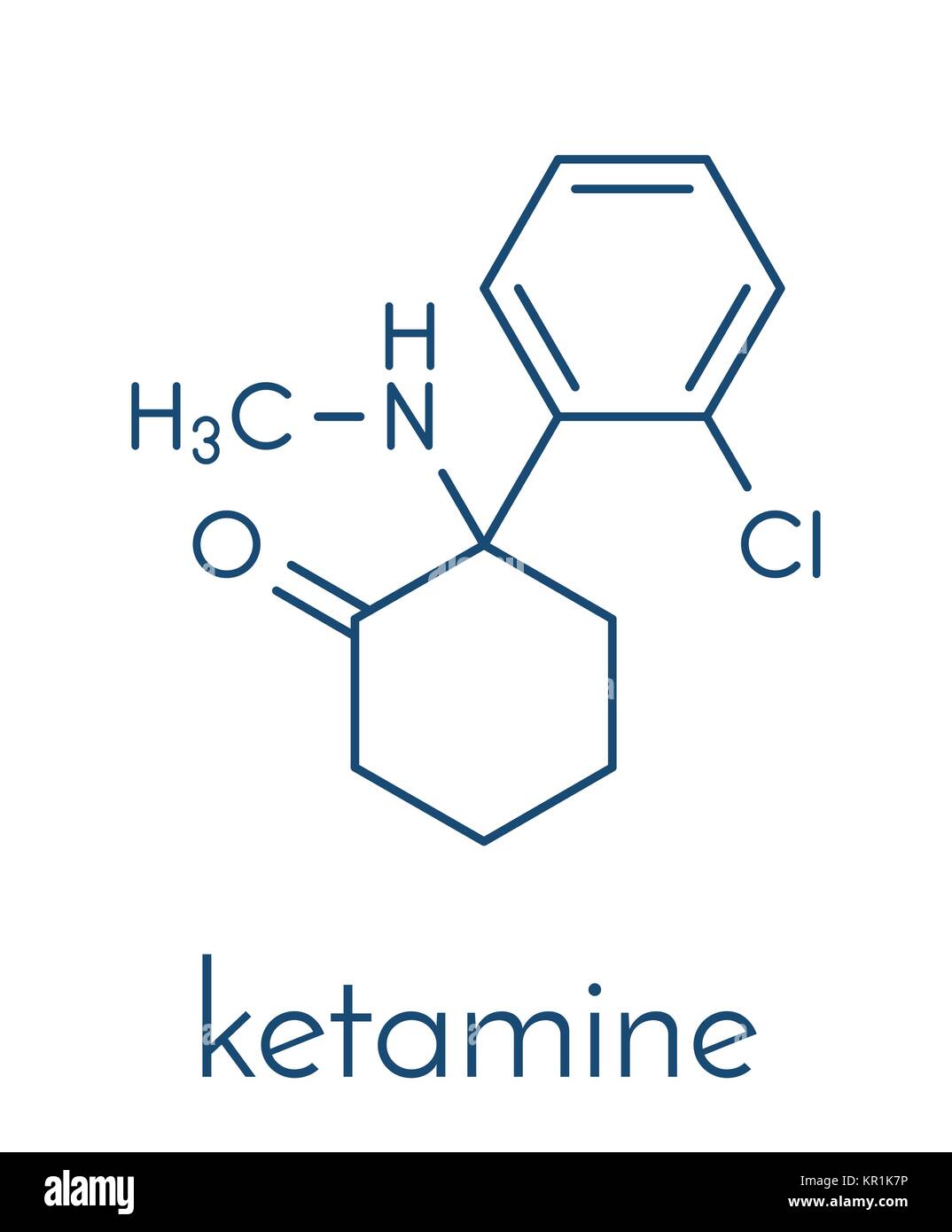 Ketamin betäubende Droge Molekül. Sowohl medizinisch und im Freizeitbereich mit der gesetzlich zulässigen Überlandgeschwindigkeit verwendet. Skelettmuskulatur Formel. Stock Vektor