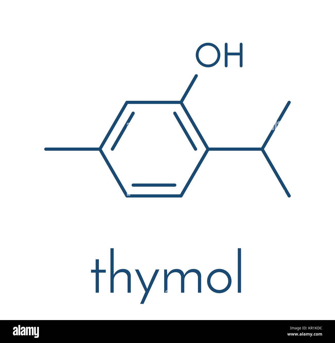 Thymol Öl Thymian Molekül. In der Küche kraut Thymus vulgaris. Hat antiseptische und konservierende Eigenschaften. Skelettmuskulatur Formel. Stock Vektor