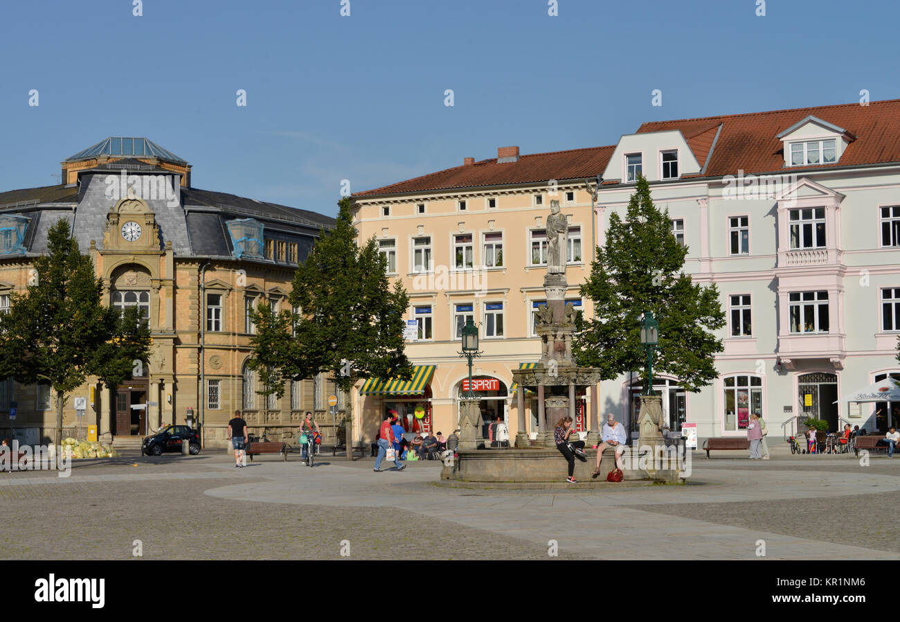 Heinrichsbrunnen, Marktplatz, Meiningen, Thüringen, Deutschland, Marktplatz, Thüringen, Deutschland Stockfoto