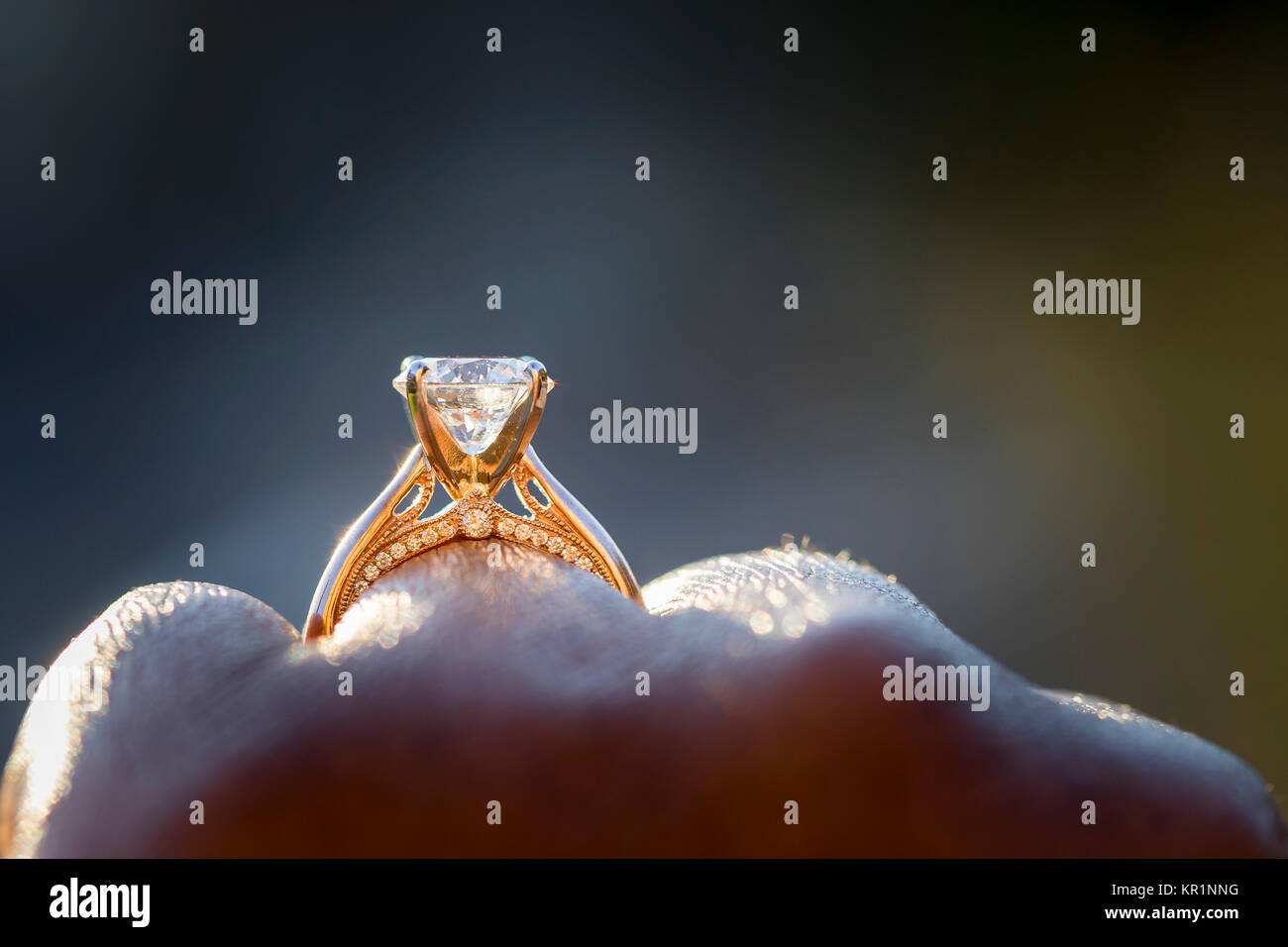 Diamant-Ring hautnah Stockfoto