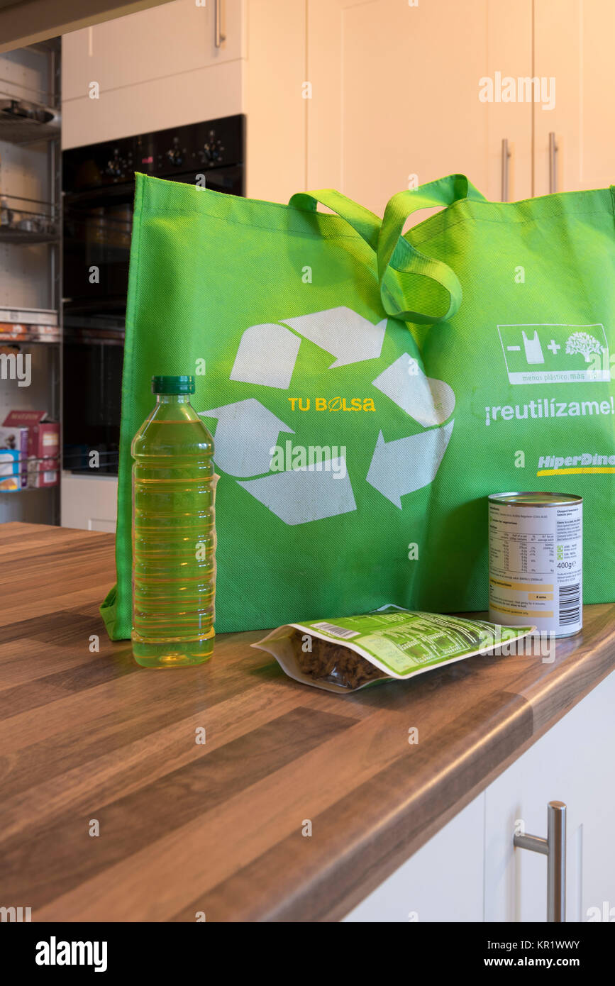 Eine wiederverwendbare Shopping Bag, umweltfreundlich, grüne recyceln. Stockfoto