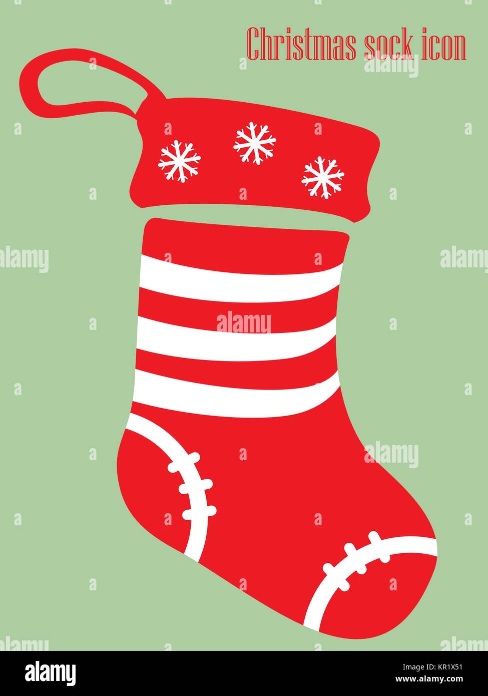 Weihnachten Socke Symbol in Rot und Weiß auf grünem Hintergrund isoliert. Vector Illustration Stock Vektor