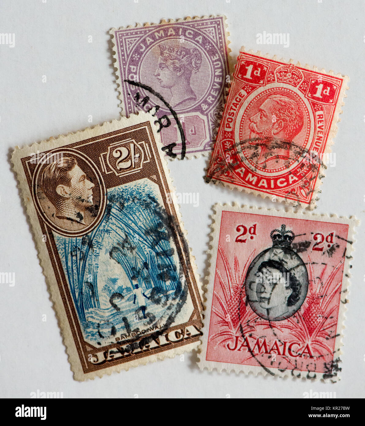 Briefmarken aus der ehemaligen britischen Kolonie Jamaika Stockfoto