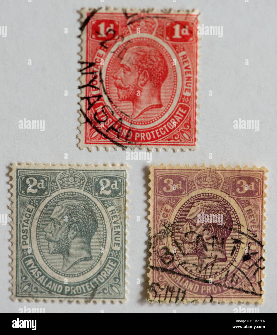 Britische Briefmarken aus der ehemaligen Kolonie Nyassaland Stockfoto