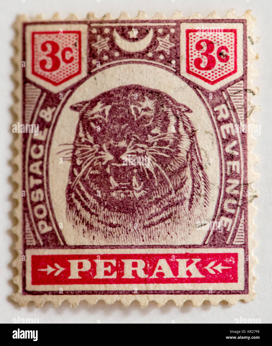 Briefmarken aus der ehemaligen britischen Kolonie Perak in Südostasien Stockfoto