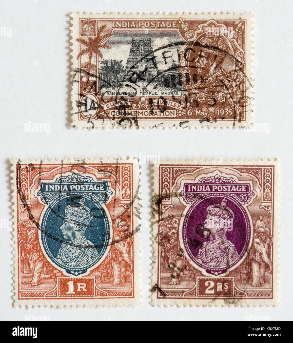 Alte Briefmarken von 1935 aus Indien Stockfoto