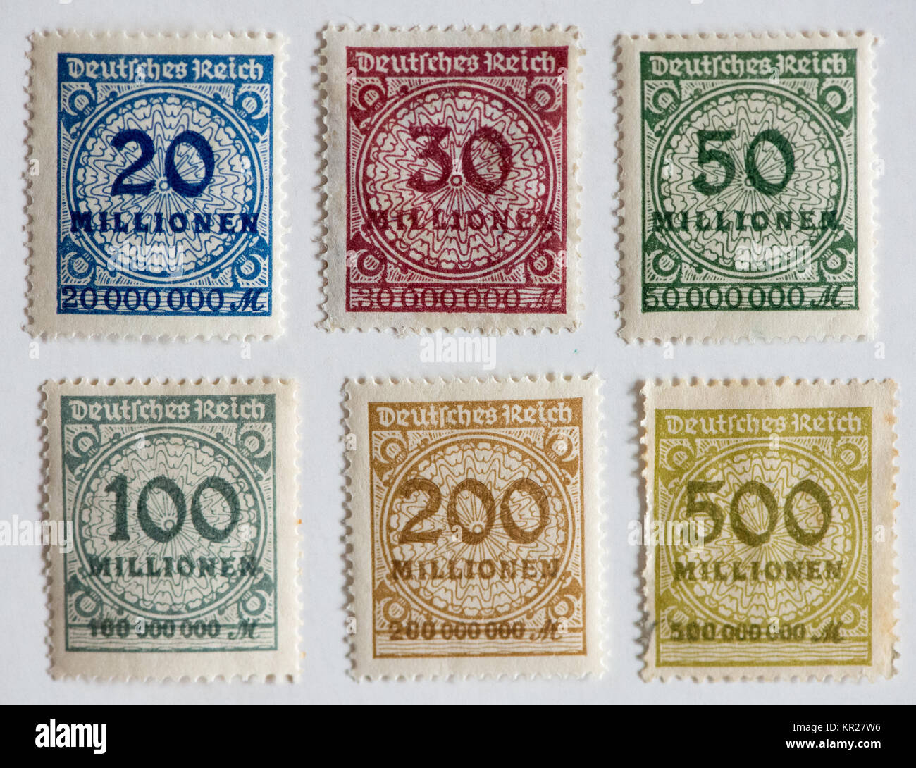 Deutsche inflation Briefmarken ab 1920 Stockfoto