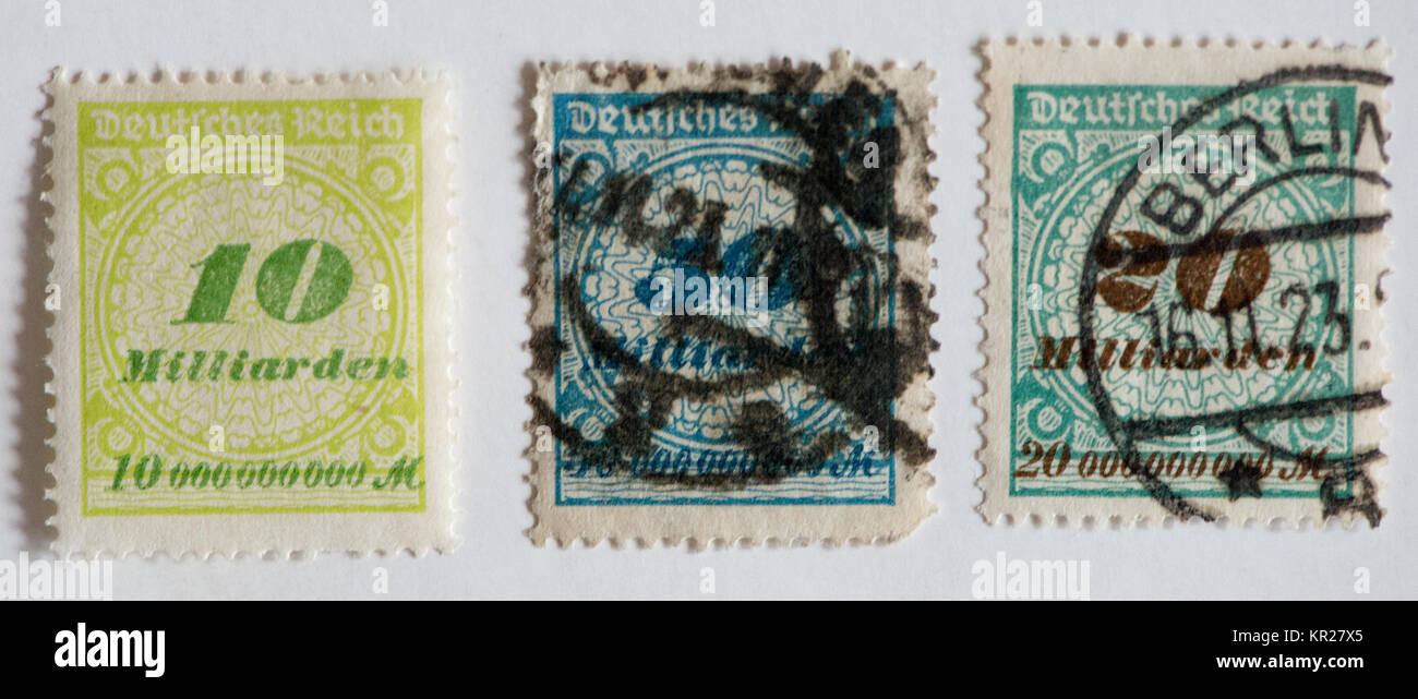 Deutsche inflation Briefmarken ab 1920 Stockfoto