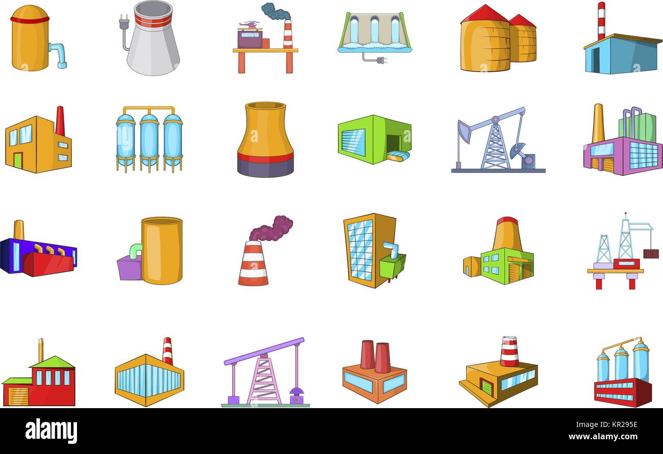 Factory Icon Set, Cartoon Stil Stock Vektor