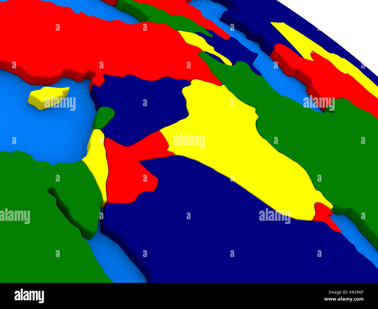 Israel, Libanon, Jordanien, Syrien und Irak Region auf farbigen 3D-Globus Stockfoto
