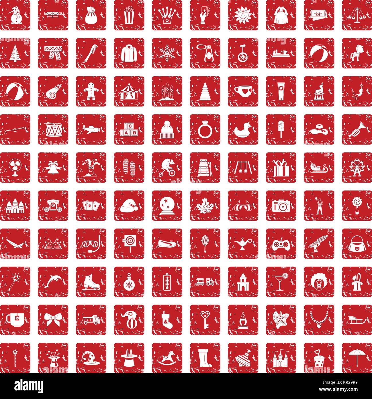 100 Kinder Icons Set grunge Rot Stock Vektor