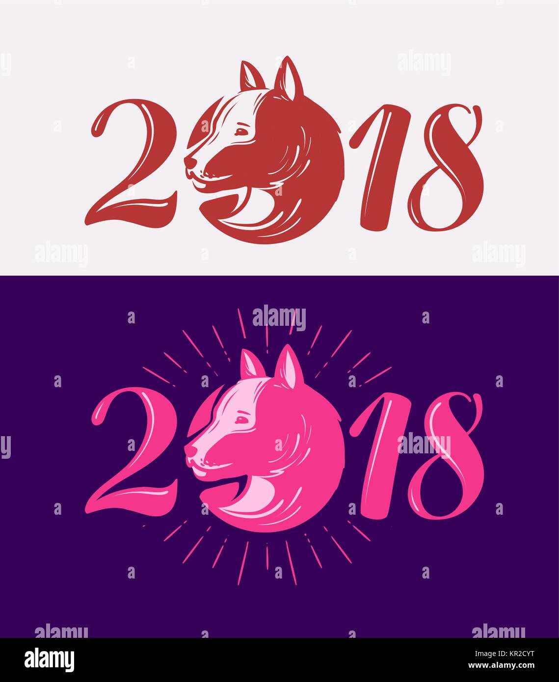 2018, Frohes neues Jahr. Hund Symbol. Typografische Gestaltung Vector Illustration Stock Vektor
