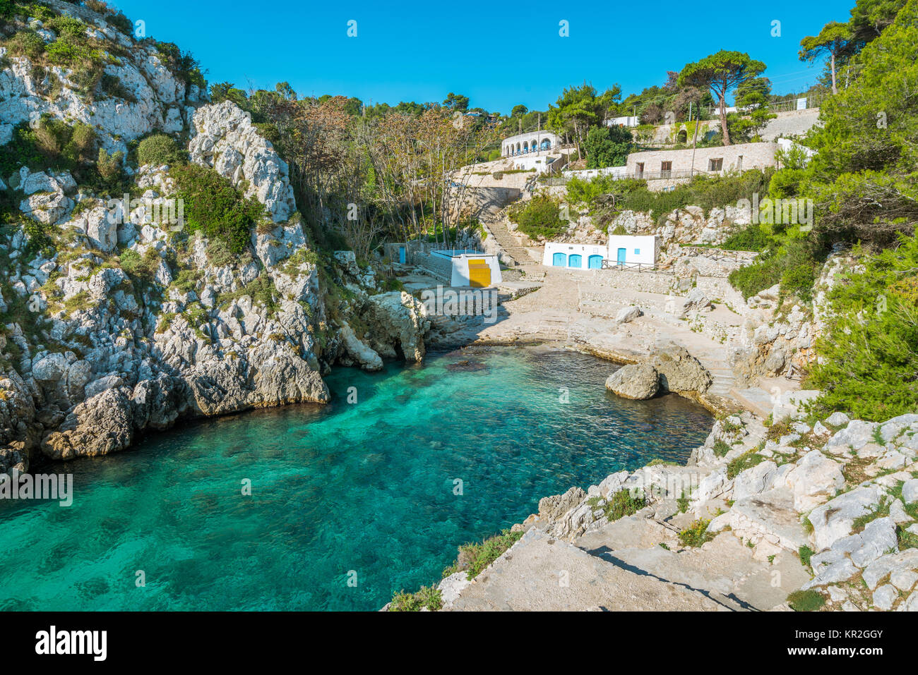Die idyllischen Cala dell'Acquaviva, in der Nähe von Castro, in der Region Salento Apulien (Puglia), Süditalien. Stockfoto