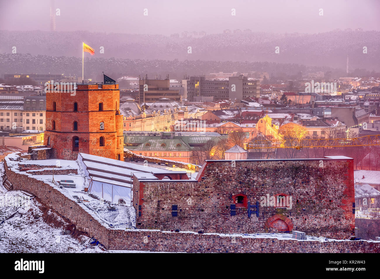 Vilnius, Litauen: Obere oder Gediminas Schloss im Winter Stockfoto