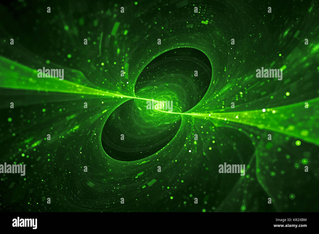 Grün leuchtende drehenden Spirale Energiequelle im Raum, Computer-generierte Zusammenfassung Hintergrund, 3D-Rendering Stockfoto