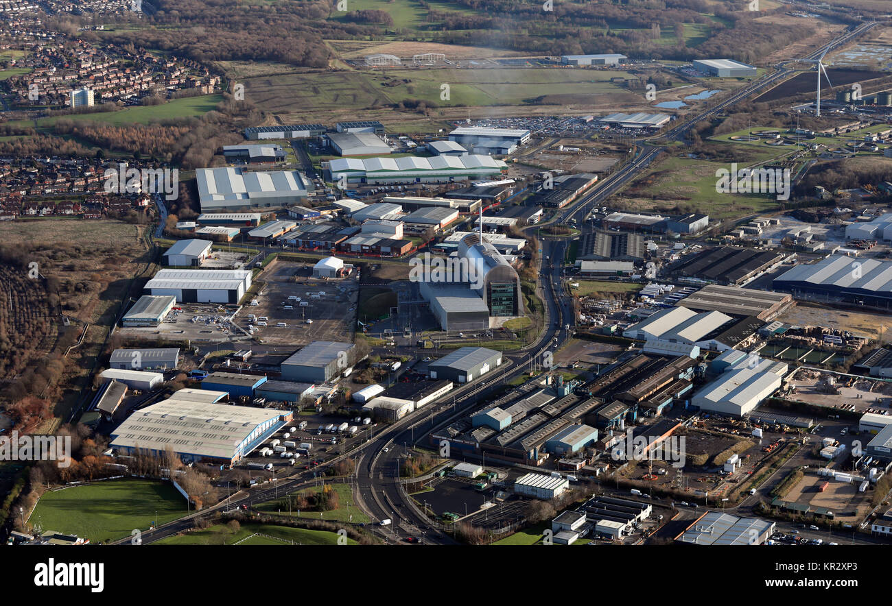 Luftaufnahme von Industrie und Fabriken im Osten Leeds, Großbritannien Stockfoto