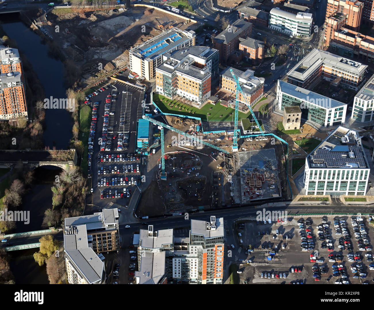 Luftaufnahme von einer Entwicklung auf Whitehall Road, Leeds, Großbritannien Stockfoto
