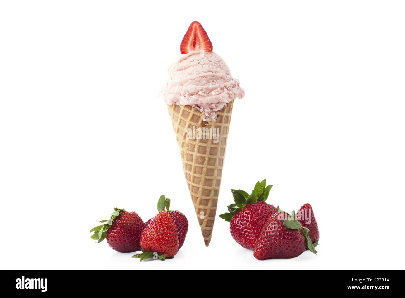 Erdbeer Eis und frische Erdbeeren Früchte Stockfoto
