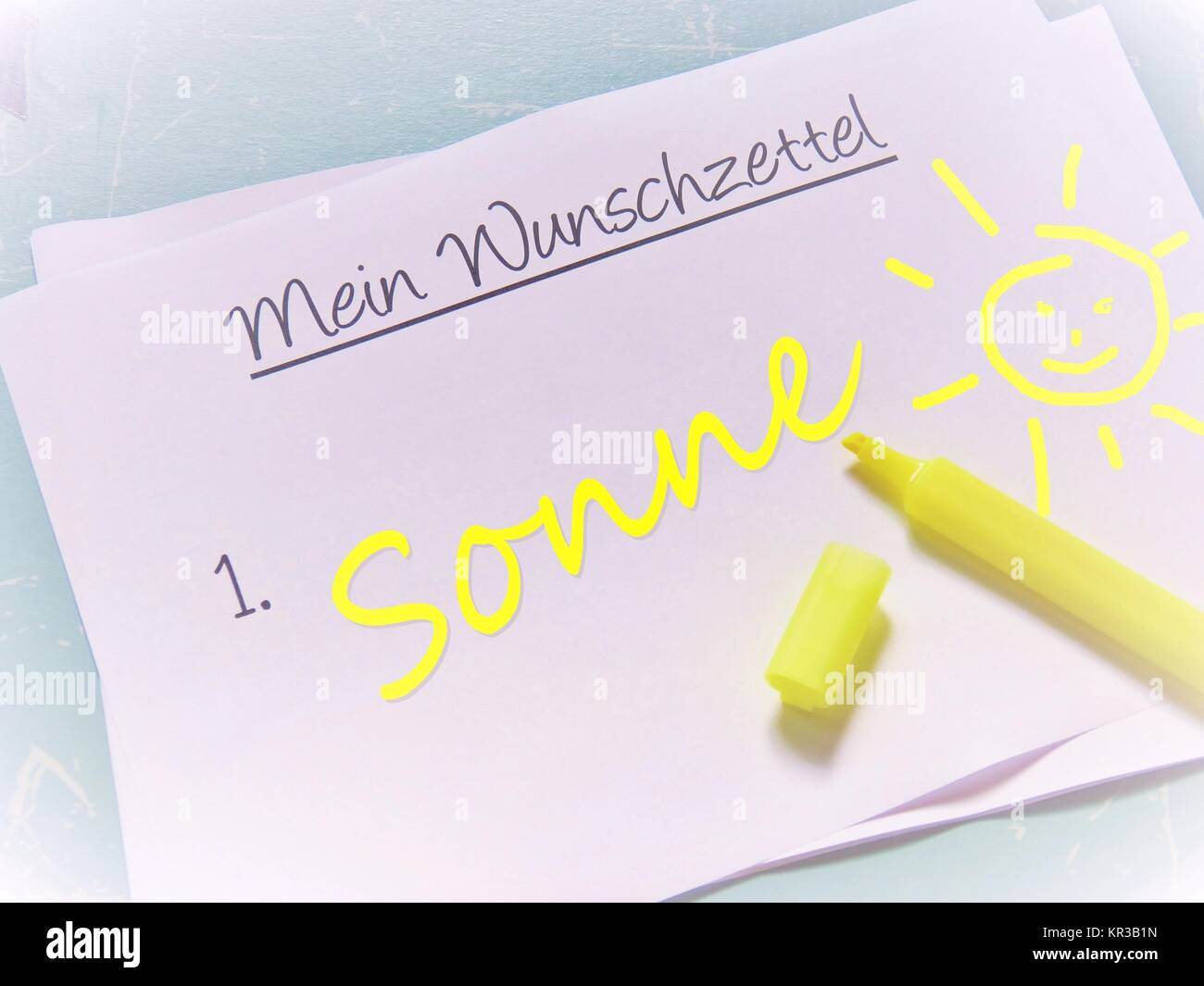 Mein Merkzettel - Sonne Stockfoto