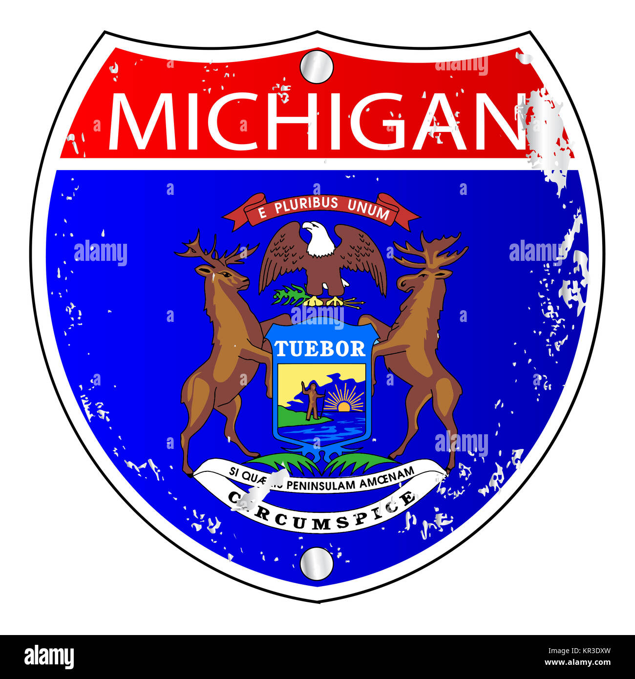 Michigan-Flaggen-Icons als Interstate Zeichen Stockfoto