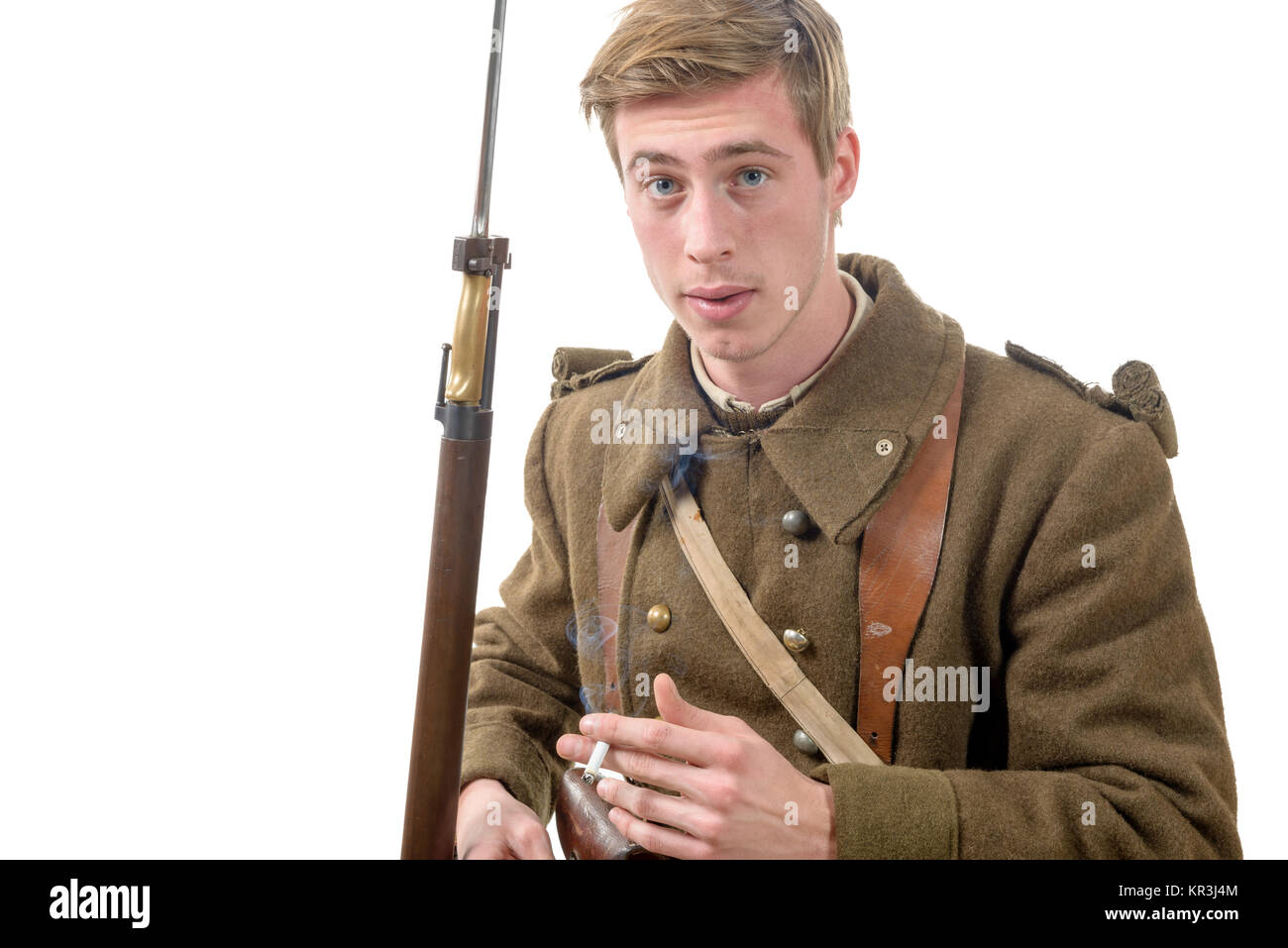 40 s französischer Soldat mit Zigarette Stockfoto