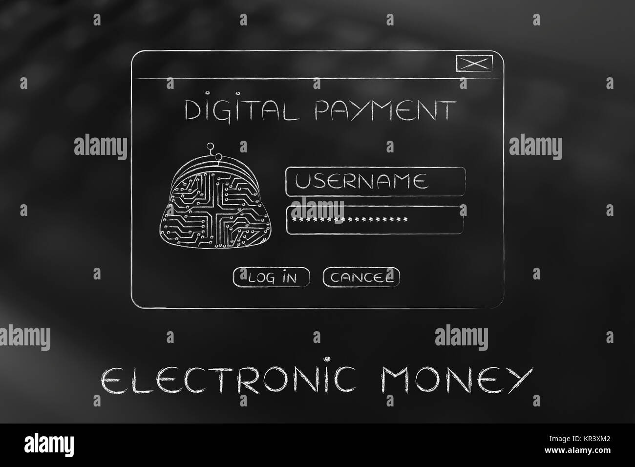 Digitalen Zahlung login pop-up mit elektronischer Schaltkreis Geldbeutel Stockfoto