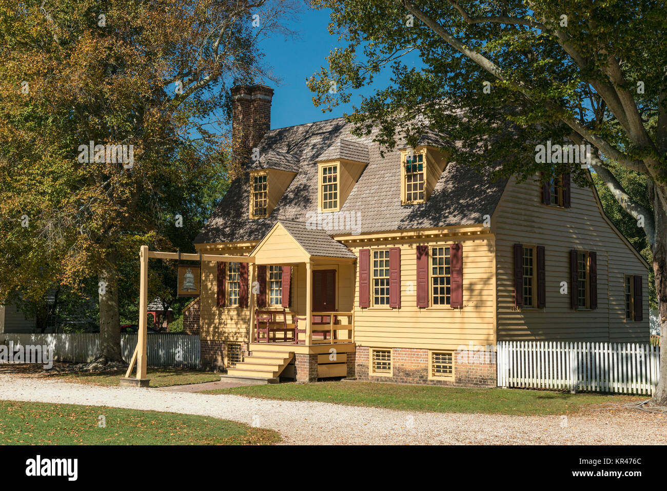 Blue Bell Mietshaus oder gewöhnlichen in Colonial Williamsburg. Stockfoto