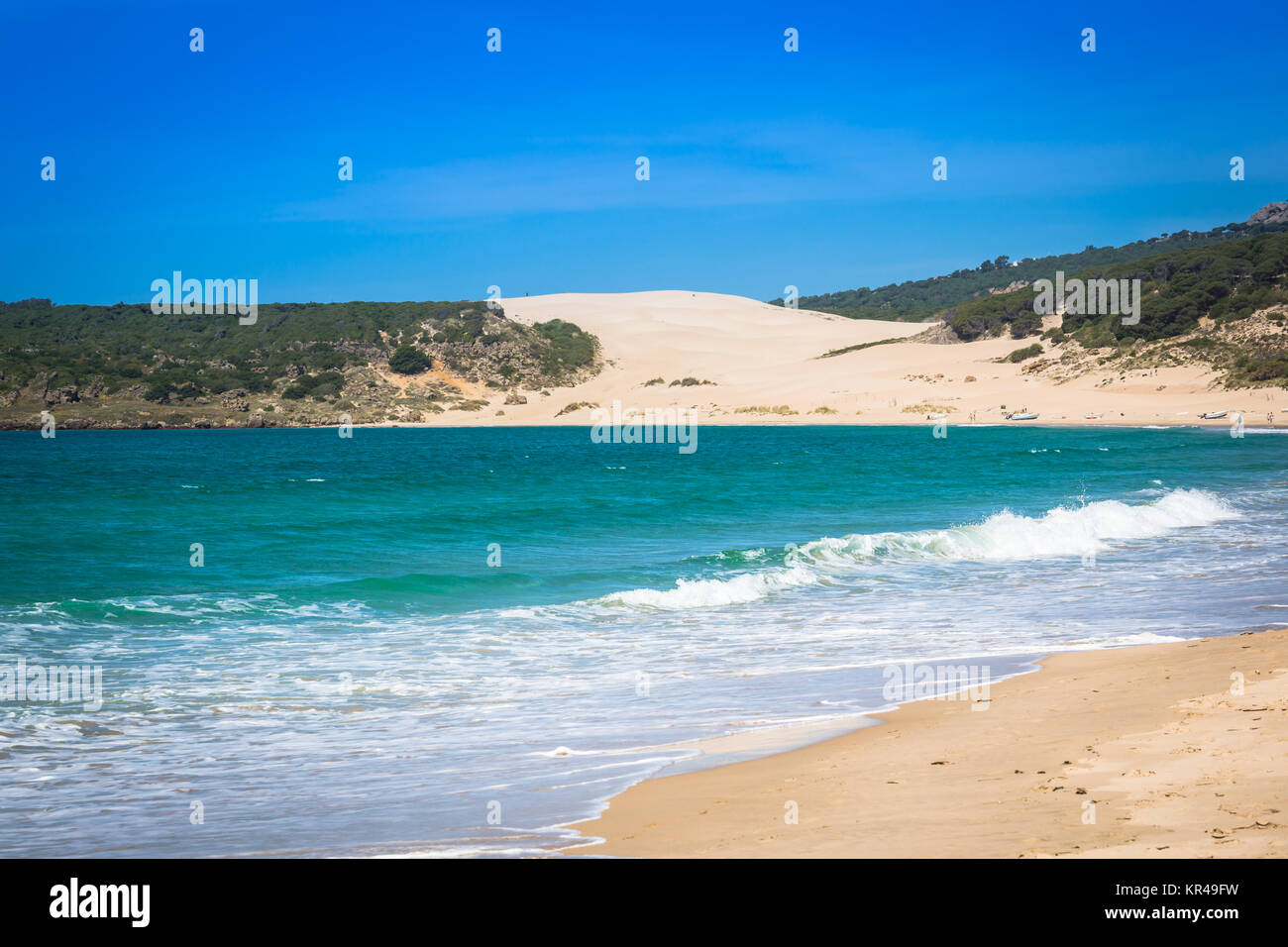 Sand dune der Strand von Bolonia, Provinz Cadiz, Andalusien, Spanien Stockfoto