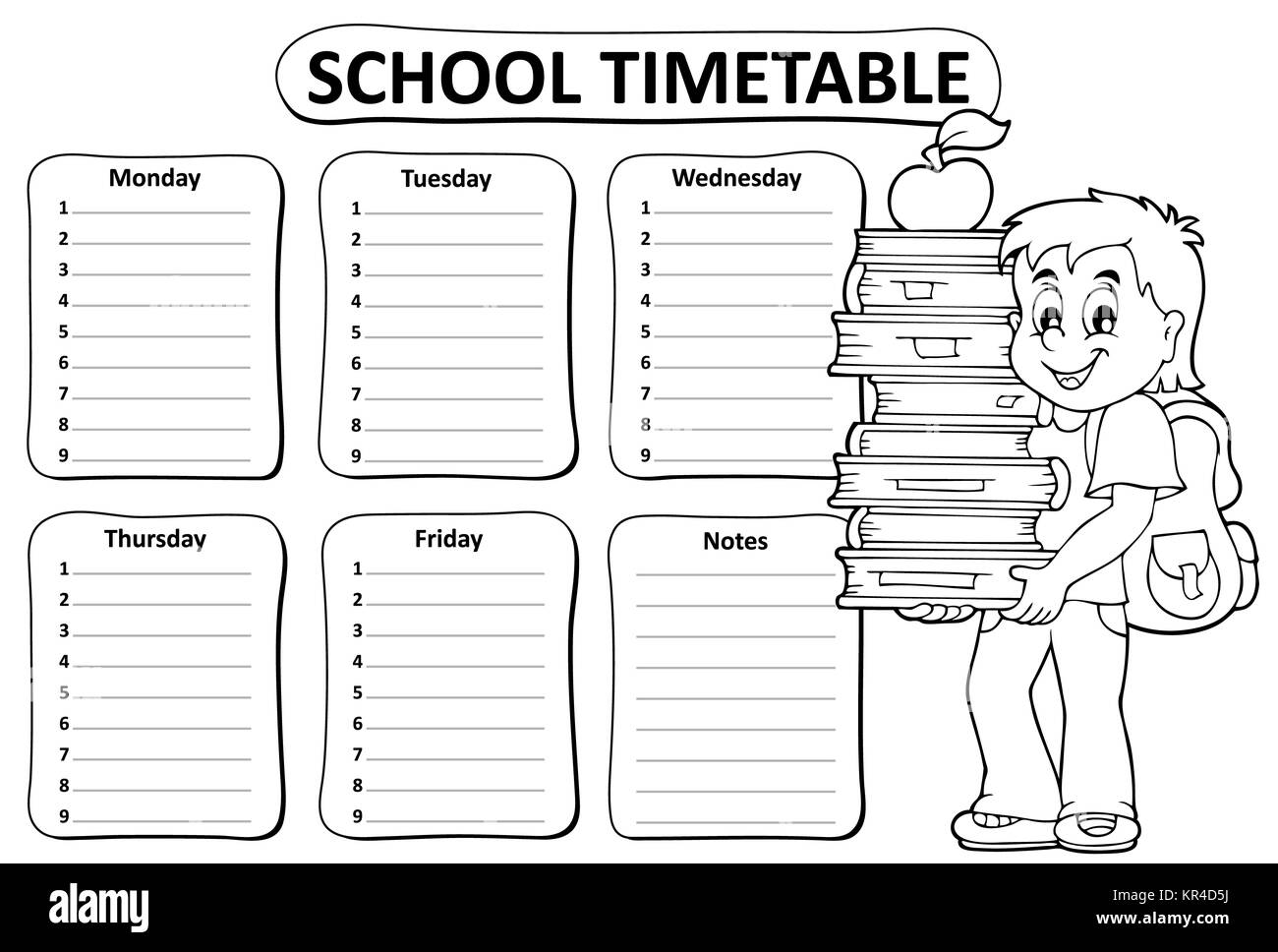 Schwarze und weiße Schule Zeitplan Thema 2 Stockfoto