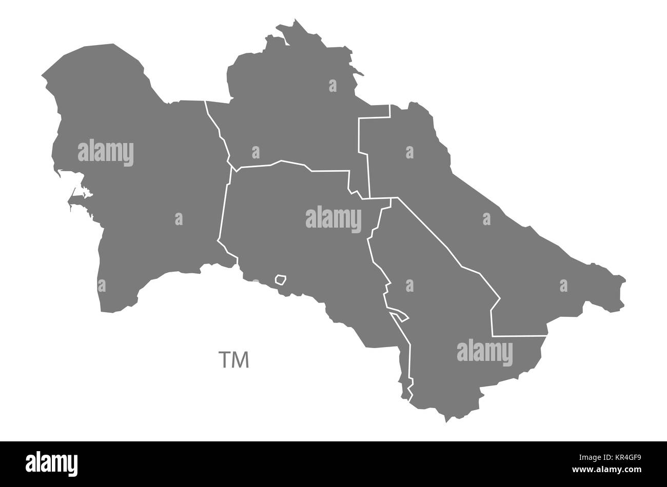 Turkmenistan Provinzen Karte grau Stockfoto