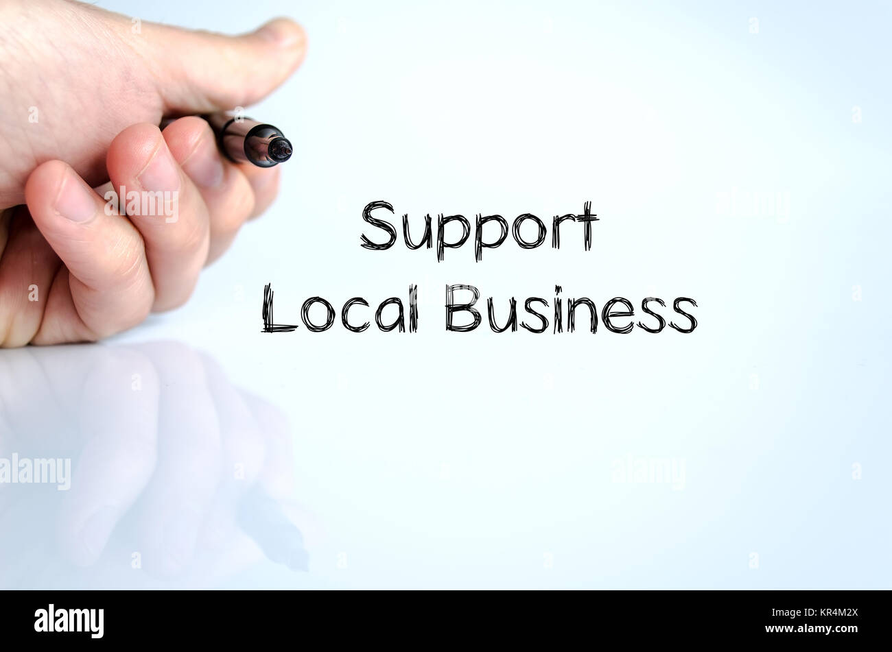 Unterstützung der lokalen Wirtschaft text Konzept Stockfoto