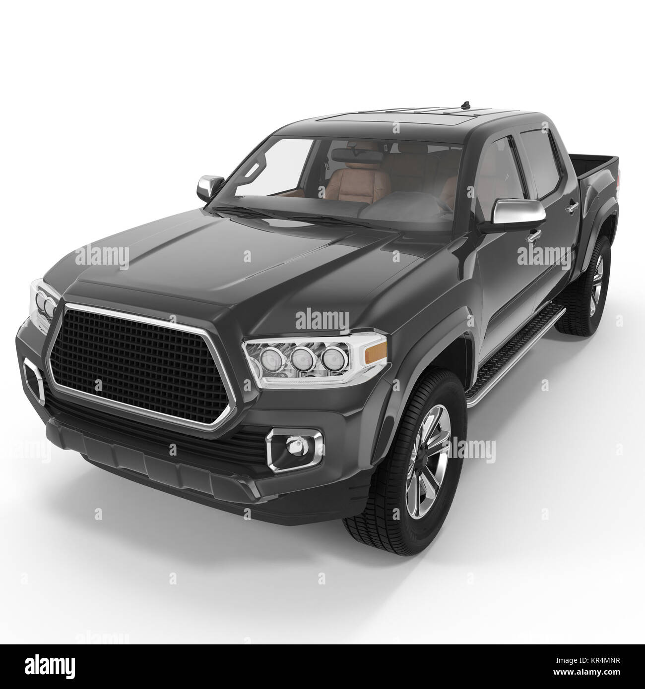Pick up Truck Schwarz auf Weiß. 3D-Darstellung Stockfoto