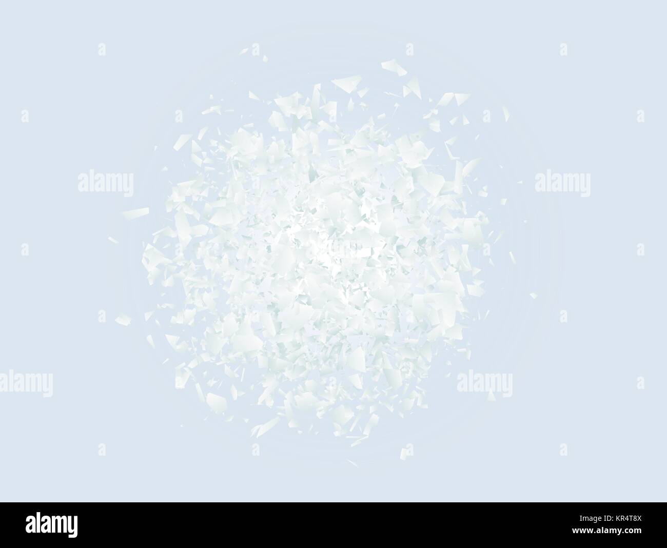 Abstrakte explosion Wolke von weißen Stücke auf hellblauem Hintergrund. Explosive Zerstörung. Partikel zerbrochenes Glas. Vector Illustration Stock Vektor