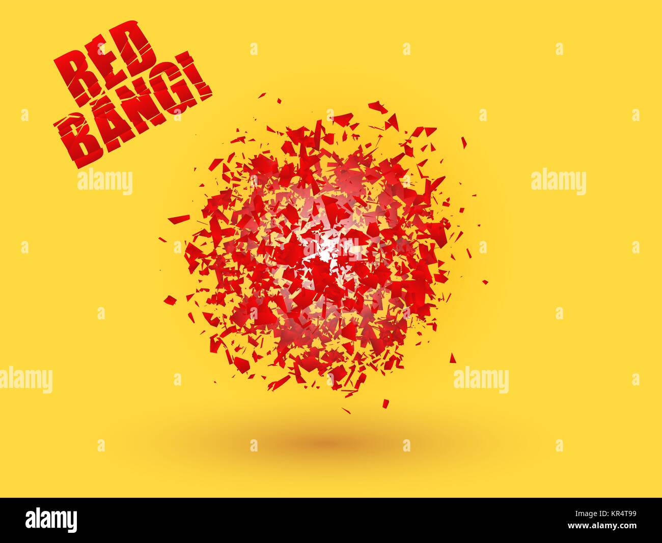 Abstrakte explosion Wolke von rot auf orange leuchtenden gelben Hintergrund. Explosive Zerstörung. Partikel von Star Burst. Expressive Vektor Stock Vektor