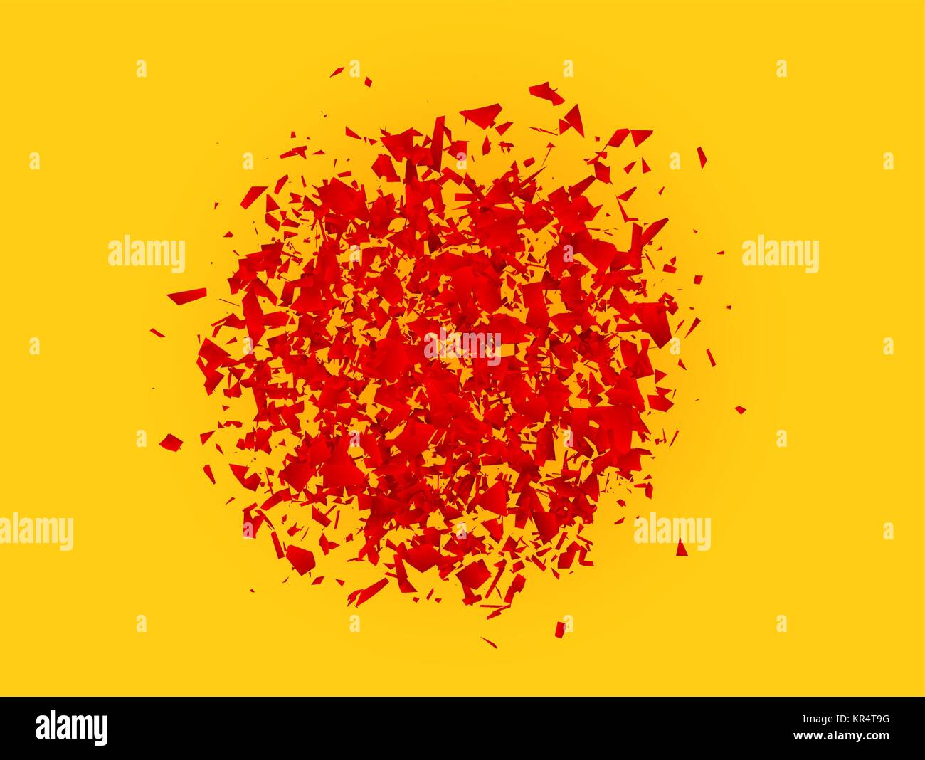 Abstrakte explosion Wolke von rot auf orange leuchtenden gelben Hintergrund. Explosive Zerstörung. Teilchen der gebrochenen Kunststoff. Expressive Vektor Stock Vektor