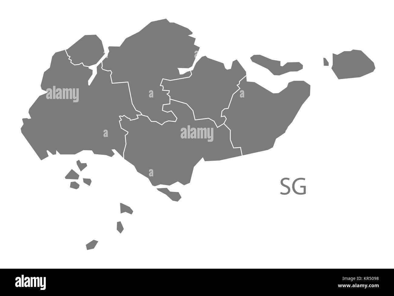 Singapur Karte mit Regionen, grau Stockfoto