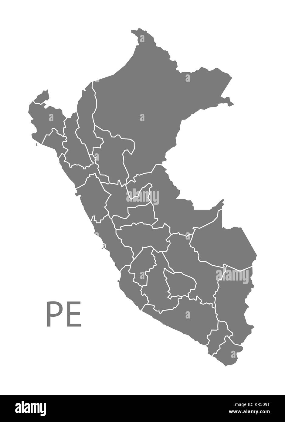 Peru Regionen Karte grau Stockfoto