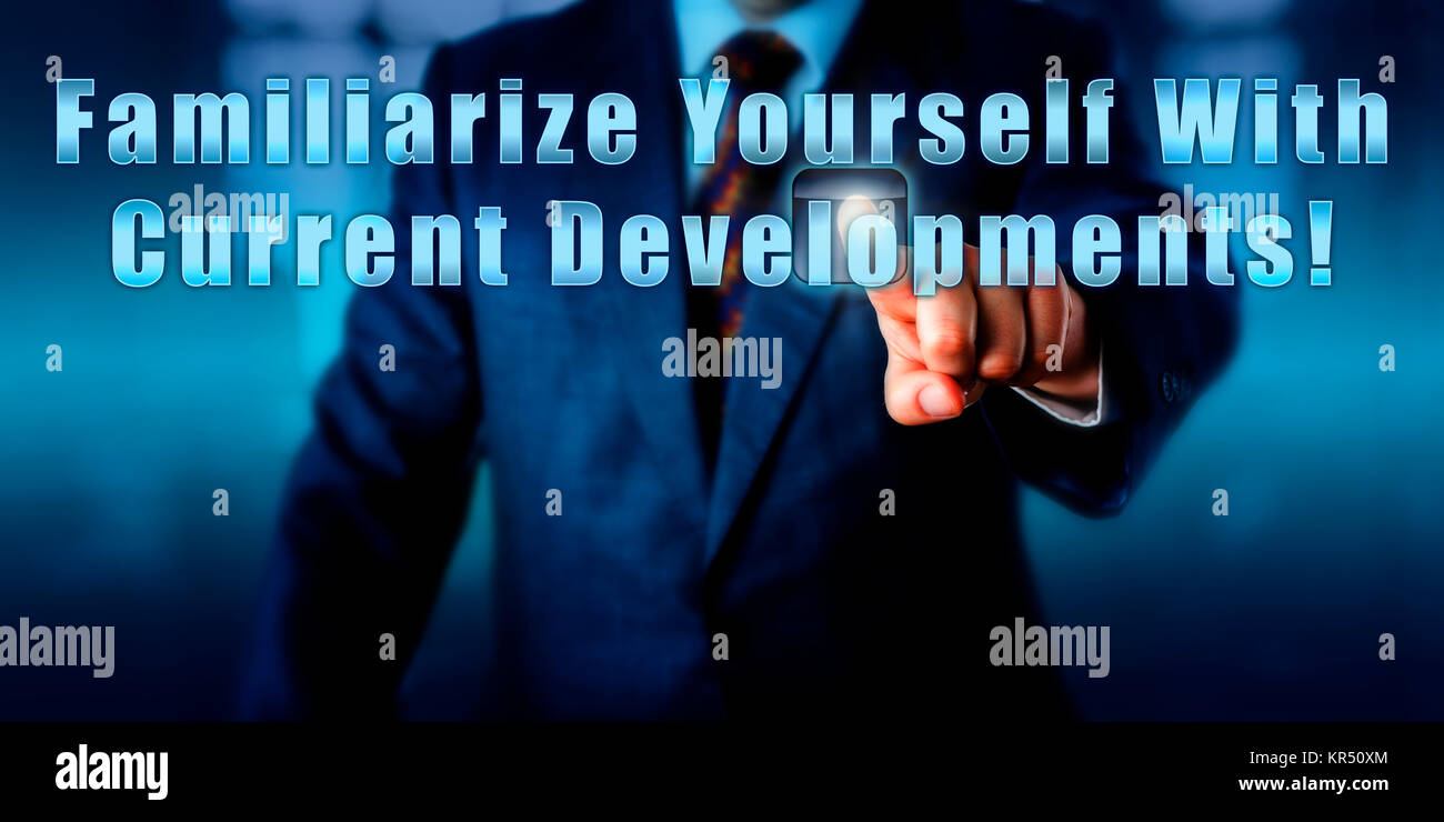 Machen Sie sich mit den aktuellen Entwicklungen! Stockfoto