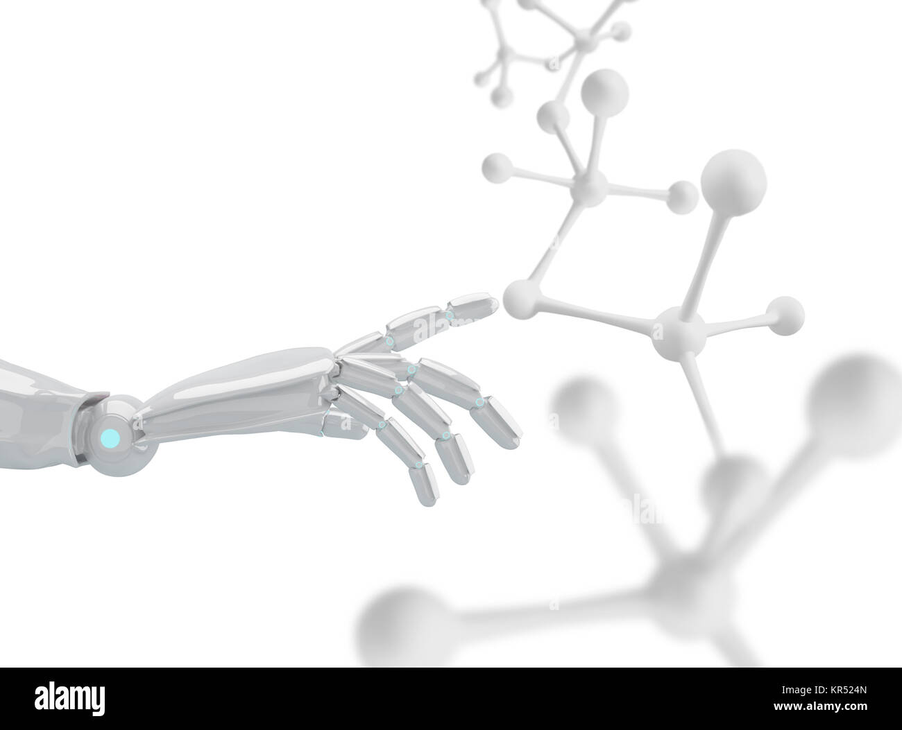 Weiße Roboter Hand berühren Molekül Formel Stockfoto