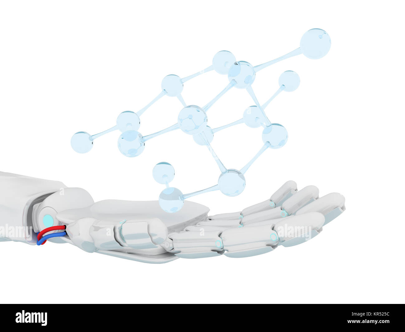 Weiße Roboter Hand anwesend Molekül Formel. Stockfoto