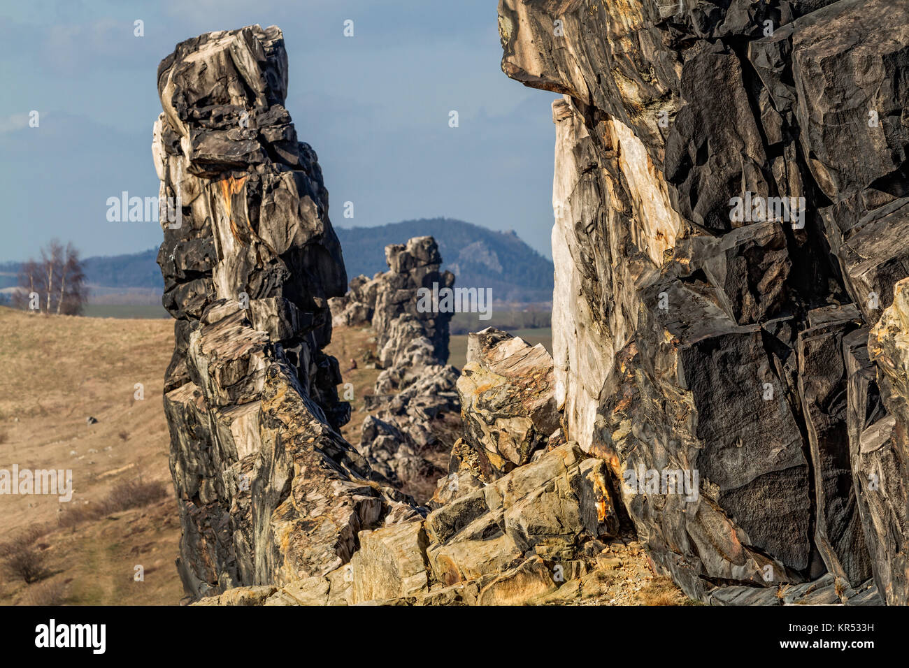 Harz Teufelsmauer bei Weddersleben Thale Stockfoto