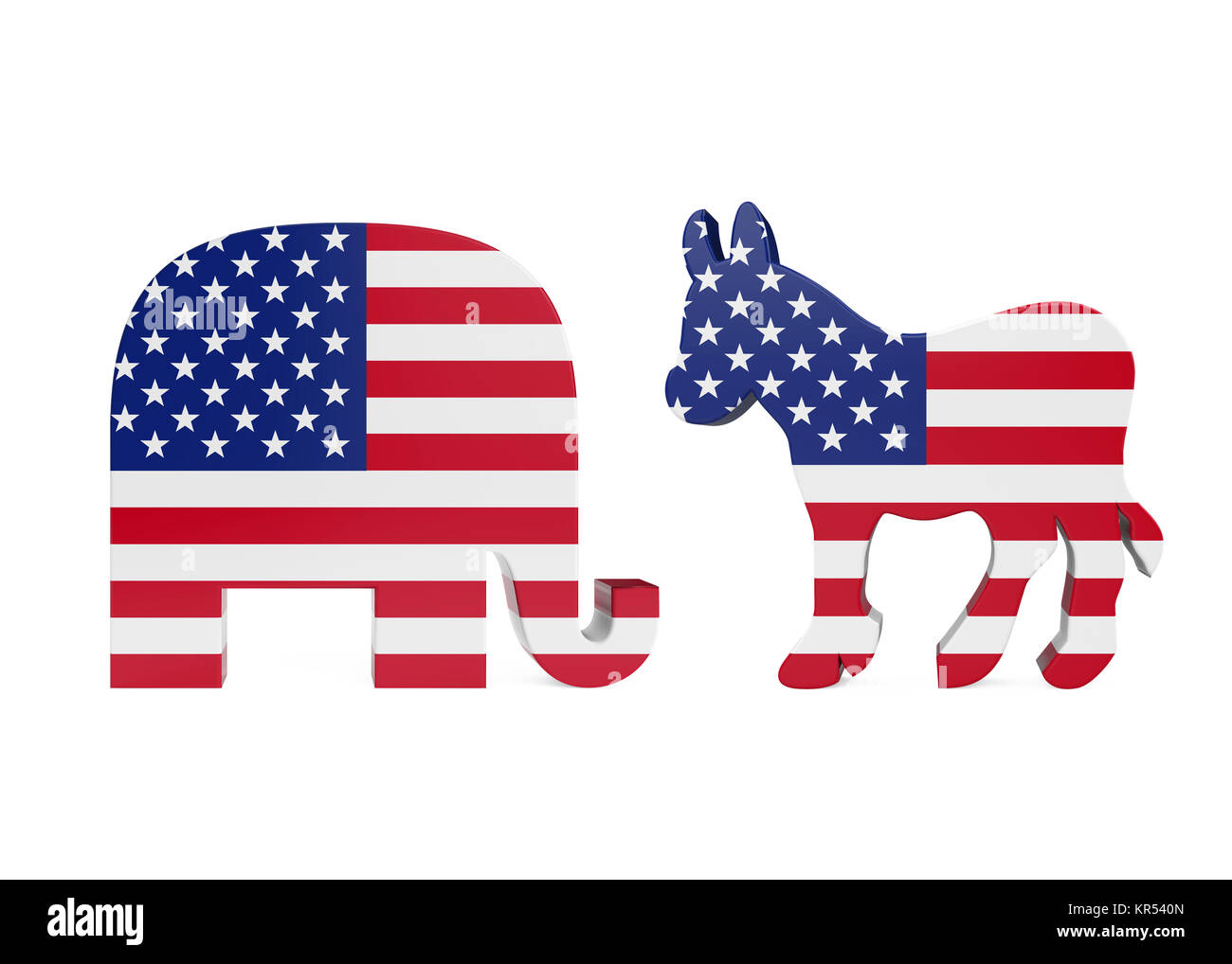 Demokrat Esel und republikanischen Elefant mit United Flaggenstaaten Stockfoto