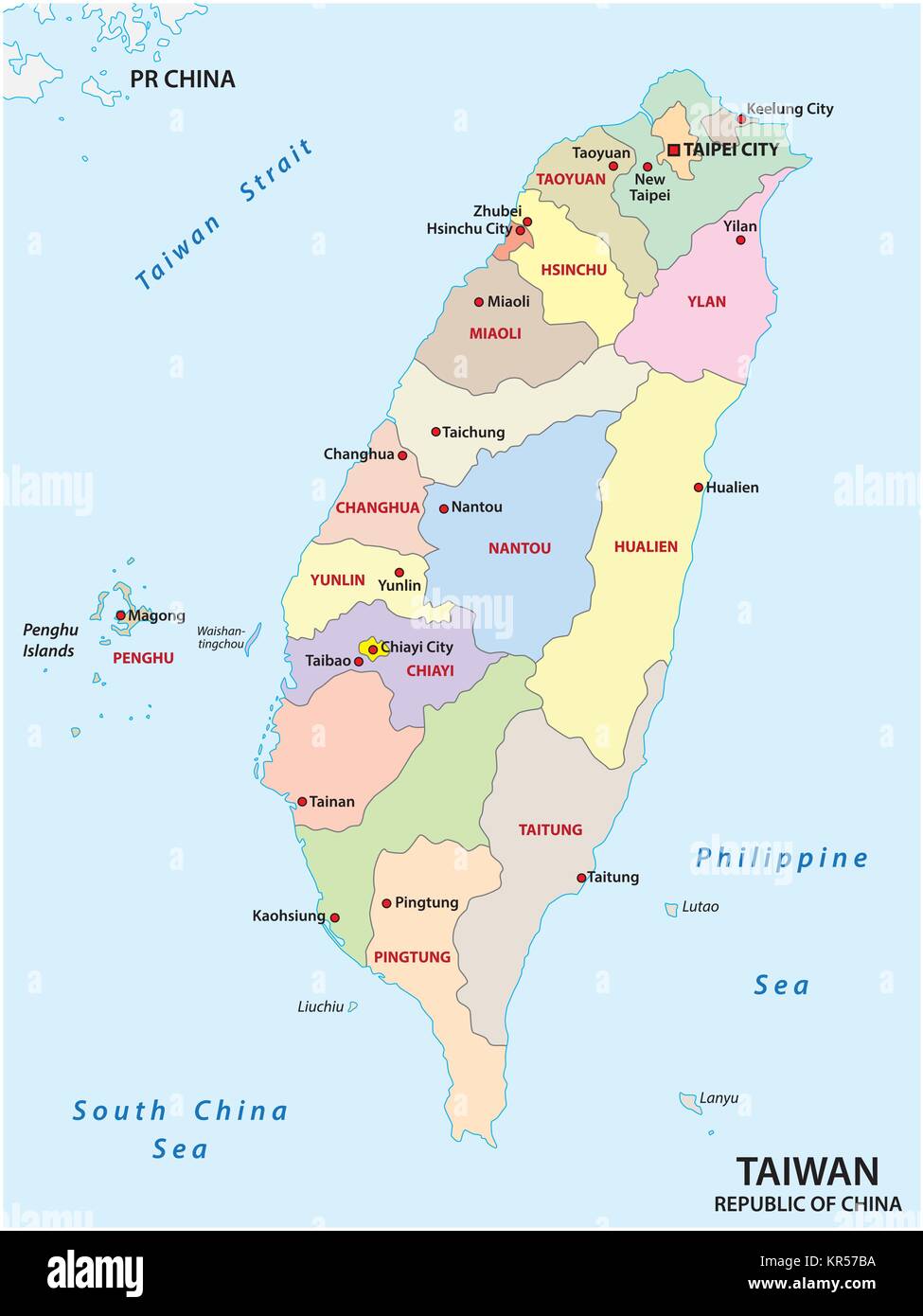 Taiwan administrativ und politisch Vektorkarte Stock Vektor